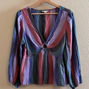 American Eagle Boho Striped Smocked Back Cropped Top Size Large